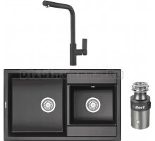 Комплект Мойка Granula 8201, черный + Смеситель 2502, черный + Измельчитель Bort Titan 4000 Control