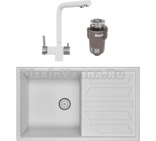 Комплект Мойка Granula 8601, арктик + Смеситель 2305, арктик (белый) + Измельчитель Bort Titan 5000 Control
