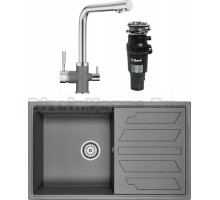 Комплект Мойка Granula 8601, графит + Смеситель 3015, хром/графит + Измельчитель Bort Titan 7000