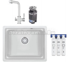 Комплект Мойка Granula Kitchen Space 5501U, арктик + Смеситель 2015 арктик+аКс-002 + Измельчитель Bort Titan 4000