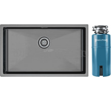 Комплект Мойка Paulmark Aller PM807444-GM, вороненая сталь + Измельчитель Intenso