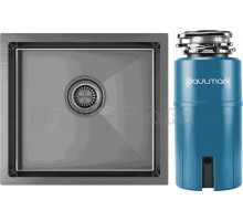 Комплект Мойка Paulmark Aller PM904444-GM, вороненая сталь + Измельчитель Intenso I-500