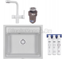 Комплект Мойка Granula Kitchen Space 6003, арктик + Смеситель 2088 арктик+аКс-002 + Измельчитель Bort Titan 5000 Control