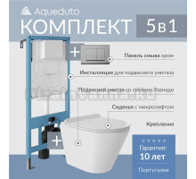 Комплект Унитаз подвесной Aqueduto Cone Tornado CONT0110 безободковый, с микролифтом, белый глянцевый + Система инсталляции для унитазов Aqueduto Tecnica TEC01 + Кнопка смыва Aqueduto Circulo CIR0110, европейский белый
