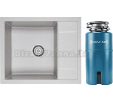 Комплект Мойка Paulmark Flugen 50-600 PM216050-GR, серая + Измельчитель Intenso