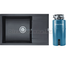 Комплект Мойка Paulmark Flugen 60 PM317850-BLM, черный металлик + Измельчитель Intenso I-500