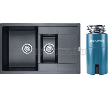 Комплект Мойка Paulmark Flugen 60/1,5 PM237850-BLM, черный металлик + Измельчитель Intenso