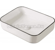 Накладная раковина EvaGold 50 глянцевая белая, кант черный, прямоугольная, фаянс