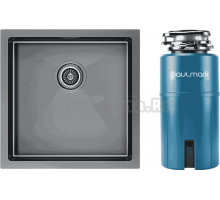 Комплект Мойка Paulmark Gerberg PM254444-GM, вороненая сталь + Измельчитель Intenso