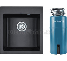 Комплект Мойка Paulmark Kante 45 PM104651-BL, черная + Измельчитель Intenso I-PRO 1000