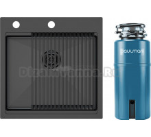 Комплект Мойка Paulmark Kroner + Pro PM705151-GM+R405-GM, вороненая сталь + Измельчитель Intenso