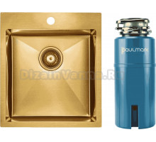 Комплект Мойка Paulmark Kroner PM214551-BG, брашированное золото + Измельчитель Intenso