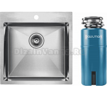 Комплект Мойка Paulmark Kroner PM215151-BS, брашированная нержавеющая сталь + Измельчитель Intenso I-800