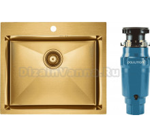 Комплект Мойка Paulmark Kroner PM215951-BG, брашированное золото + Измельчитель Intenso