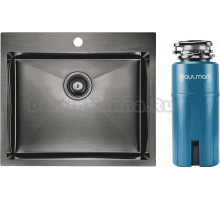 Комплект Мойка Paulmark Kroner PM215951-GM, вороненая сталь + Измельчитель Intenso