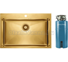 Комплект Мойка Paulmark Kroner PM217551-BG, брашированное золото + Измельчитель Intenso