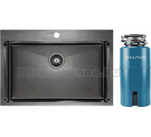 Комплект Мойка Paulmark Kroner PM217551-GM, вороненая сталь + Измельчитель Intenso