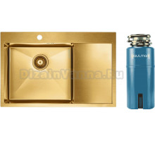 Комплект Мойка Paulmark Kroner PM217851-BGL, брашированное золото L + Измельчитель Intenso