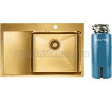 Комплект Мойка Paulmark Kroner PM217851-BGR, брашированное золото R + Измельчитель Intenso