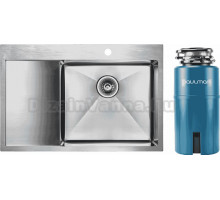 Комплект Мойка Paulmark Kroner PM217851-BSR, брашированная нержавеющая сталь R + Измельчитель Intenso I-500