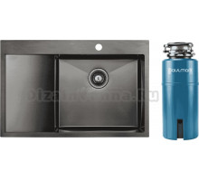 Комплект Мойка Paulmark Kroner PM217851-GMR, вороненая сталь R + Измельчитель Intenso