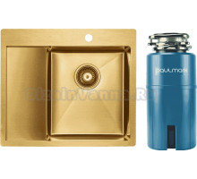 Комплект Мойка Paulmark Kroner PM225951-BGR, брашированное золото R + Измельчитель Intenso I-500