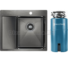 Комплект Мойка Paulmark Kroner PM225951-GMR, вороненая сталь R + Измельчитель Intenso I-500