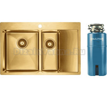 Комплект Мойка Paulmark Kroner PM227851-BGL, брашированное золото L + Измельчитель Intenso