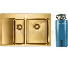 Комплект Мойка Paulmark Kroner PM227851-BGR, брашированное золото R + Измельчитель Intenso