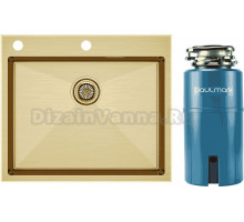 Комплект Мойка Paulmark Kroner-Edge PM775951-BG, брашированное золото + Измельчитель Intenso