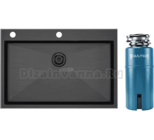 Комплект Мойка Paulmark Kroner-Edge PM777551-GM, вороненая сталь + Измельчитель Intenso