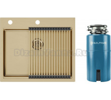 Комплект Мойка Paulmark Kroner-Pro + Pro PM705951-BG+R405-BG, брашированное золото + Измельчитель Intenso