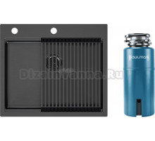 Комплект Мойка Paulmark Kroner-Pro + Pro PM705951-GM+R405-GM, вороненая сталь + Измельчитель Intenso