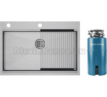 Комплект Мойка Paulmark Kroner-Pro + Pro PM707551-BS+R405-BS, брашированная сталь + Измельчитель Intenso