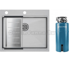 Комплект Мойка Paulmark Kroner-Pro PM705951-BS+A405-BS, с коландером, брашированная нержавеющая сталь + Измельчитель Intenso