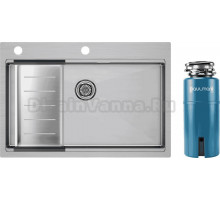 Комплект Мойка Paulmark Kroner-Pro PM707551-BS+A405-BS, с коландером, брашированная нержавеющая сталь + Измельчитель Intenso