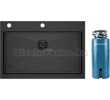 Комплект Мойка Paulmark Kroner-Pro PM707551-GM, вороненая сталь + Измельчитель Intenso I-PRO 1000