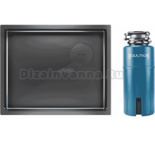 Комплект Мойка Paulmark Next-Skew PM885444-GM, вороненая сталь + Измельчитель Intenso I-800