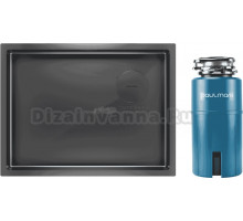 Комплект Мойка Paulmark Next-Skew PM885844-GM, вороненая сталь + Измельчитель Intenso I-500