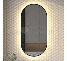 Зеркало Defesto Aura DF 2934S 50x100 с теплой подсветкой, сенсорный выключатель, черное