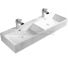 Накладная раковина SantiLine SL-2114 120 глянцевая белая, прямоугольная, фаянс, с 2 отверстиями под смеситель