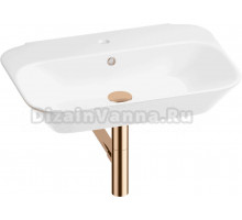 Накладная раковина Wellsee Eclatant 201001739 65 глянцевая белая, розовое золото, прямоугольная, фаянс, с 1 отверстием под смеситель