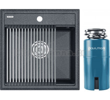 Комплект Мойка Paulmark Stepia + Step PM115051-DG+R375-BS, графит + Измельчитель Intenso