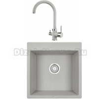 Комплект Мойка KRONA Quadrat W510-520 1, 51х50 см, gray + Смеситель Brunnen H270 1, gray