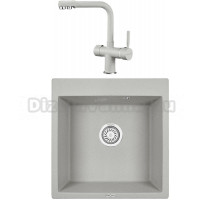 Комплект Мойка KRONA Quadrat W510-520 1, 51х50 см, gray + Смеситель Brunnen H290 1, gray