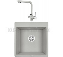 Комплект Мойка KRONA Quadrat W510-520 1, 51х50 см, gray + Смеситель Brunnen H315 1, gray