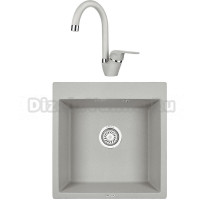 Комплект Мойка KRONA Quadrat W510-520 1, 51х50 см, gray + Смеситель Wasser H270 1, gray