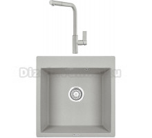 Комплект Мойка KRONA Quadrat W510-520 1, 51х50 см, gray + Смеситель Wasser H300 1, gray