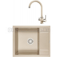 Комплект Мойка KRONA Flugel WR600-500 1, 60х50 см, sand + Смеситель Brunnen H270 1, sand