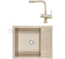 Комплект Мойка KRONA Flugel WR600-500 1, 60х50 см, sand + Смеситель Brunnen H290 1, sand